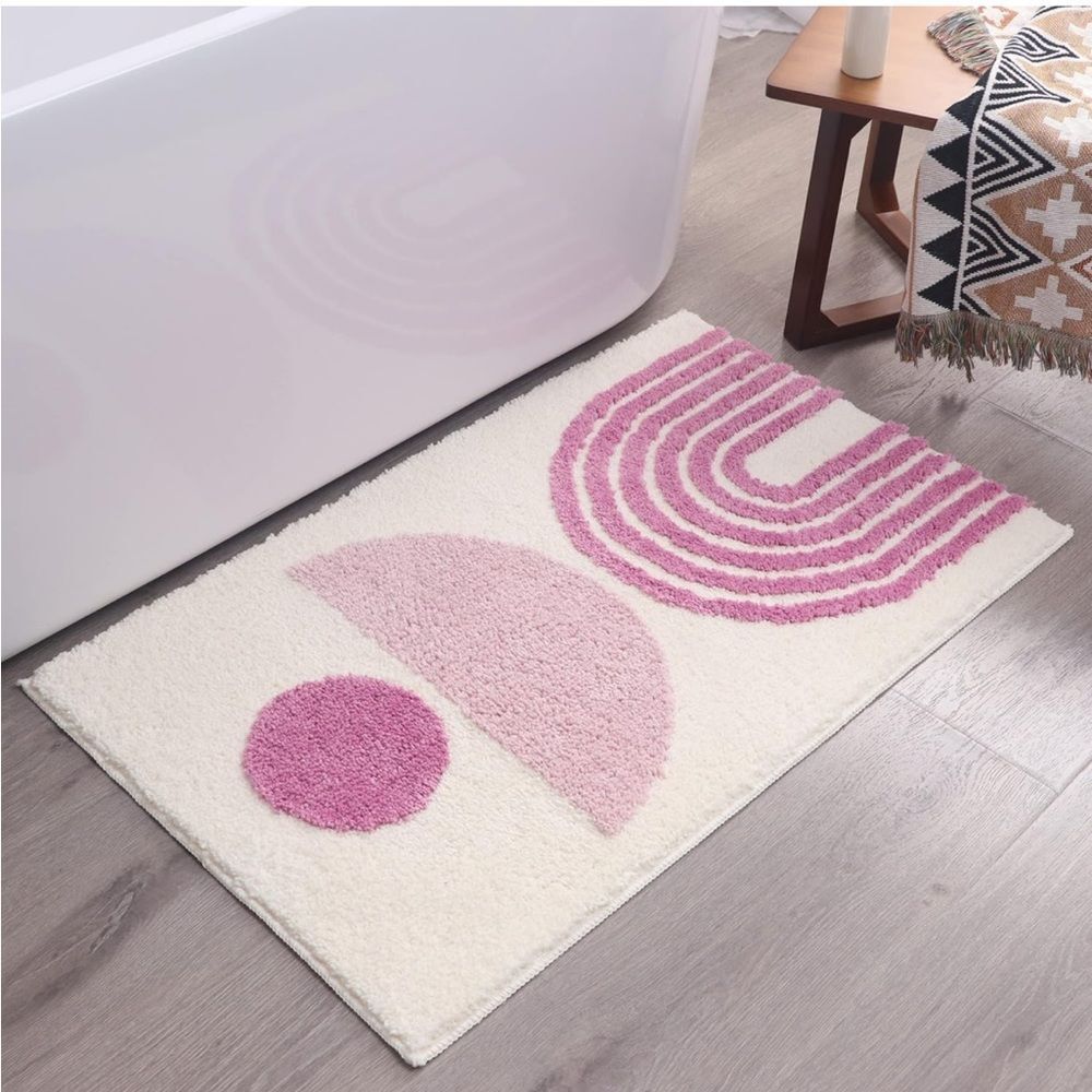 Boho Bathroom Mat Pink Home Decor Cute bathmat light pink art modern decor